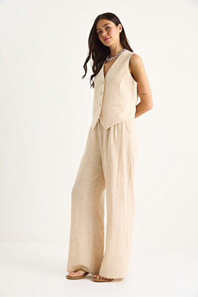 Bianco Lucci Women's High Waist Pants Vest Lined Bottom-Top Set 9257 60281047