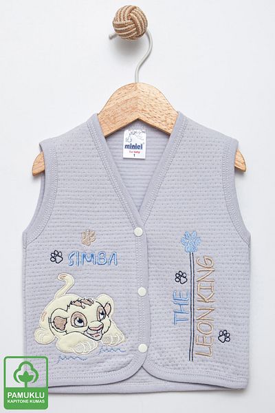 Miniel Baby Boy Lion Embroidered Organic Cotton 6-18 Months Quilted Baby Vest