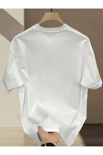 VBSVİBES White Oversize T-Shirt – Pocket Top Bamboo Plant Printed Unisex Model