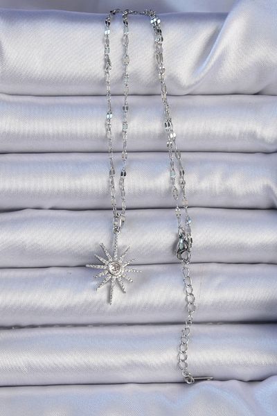 Skygo Zircon Stone Silver Color 316L Chain Pole Star Necklace - Tj-Bko9064