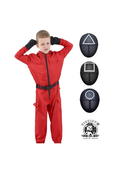 victiny Set 4 costume și 3 măști pentru copii, Jocul Calamarului VICTINY, măș...