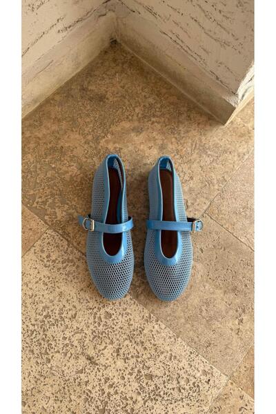 Eataly Shoes Cody Blue Mesh Belt Detailed Ballerinas