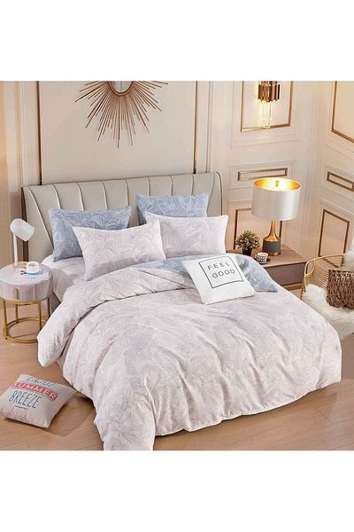 trendyhome Double bed linen with Elastic, 6 PIECES, Fine Cotton, Leaves, Multicolor, J244060-ELASTIC
