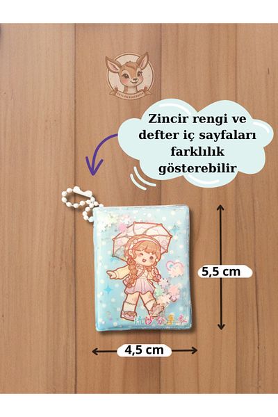 Çınar Water Glitter Kawaii Girl Themed 4.5 cm X 5.5 cm Mini Notebook (Single)