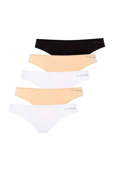 U.S. Polo Assn. Pachet economic de 5 femei, slip elastic subțire, piele albă neagră