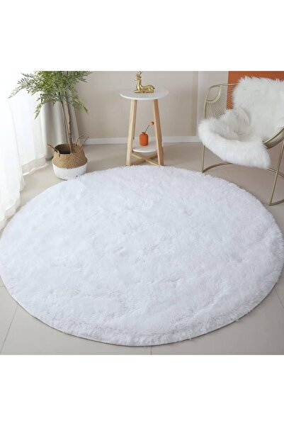 Genel Markalar Puffy Yuvarlak Beyaz Overloklu Peluş Yumuşacık Yıkanabilir Kay...