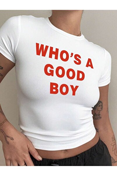 OVER HEAD Tricou Crop pentru femei Who Good Boy Printed Baby Tee