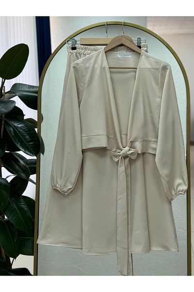 MİHRA STORE Nubola Tie Front Skirt Suit-As078 Stone