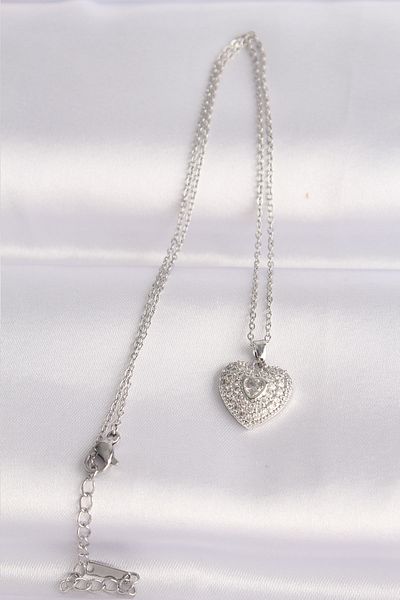 Skygo Zircon Stone Silver Color Heart Necklace - 316L Steel Chain TJ-BKO8623