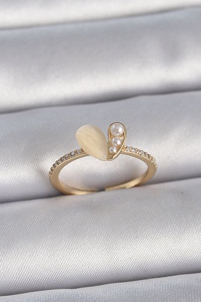 Skygo White Enamel Heart Model Zircon Stone Women's Ring - Brass Silver Color Adjustable Tj-Byk3376