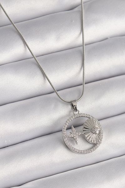 Skygo 316L Silver Chain Zircon Star Locket Necklace - Model Women's Necklace (Tj-Bko9637)