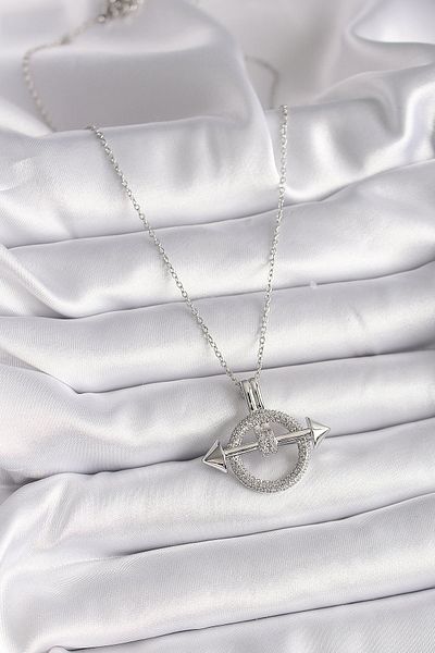 Skygo Silver Color Chain and Ring, 316L Steel Zircon Stone Model Necklace