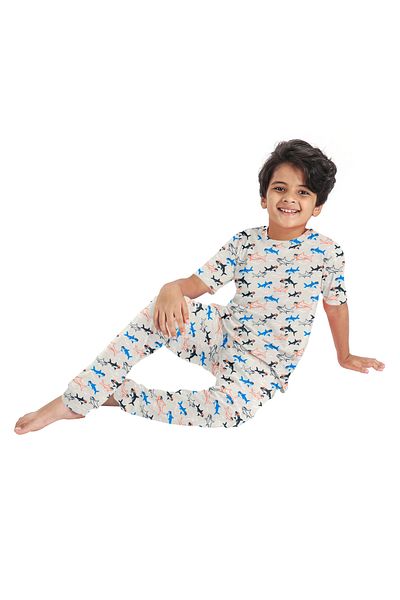 LAUREN SMITH Kids Boys' 100% Cotton Loungewear Set –Trendy Top and Pajama Bottom with Playful Prints