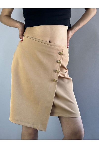 Gönülden Tasarım Button Detail Asymmetry Women's Skirt