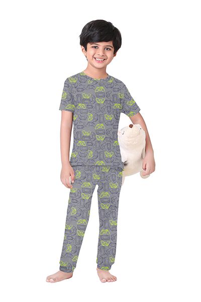 LAUREN SMITH Kids Boys' 100% Cotton Loungewear Set –Trendy Top and Pajama Bottom with Playful Prints