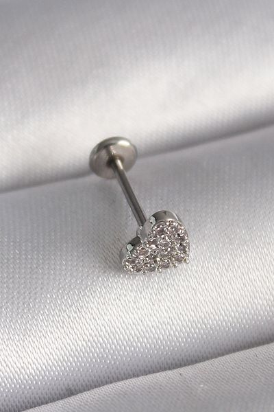 Skygo 316L Silver Heart Model Tragus Piercing with Zirconia - Tj-Pr1347