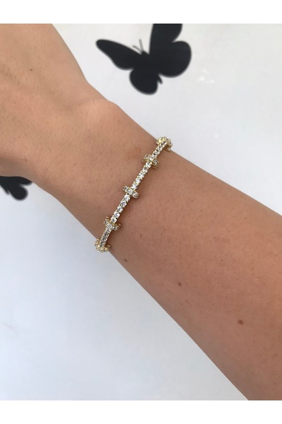 shop PASLANMAZ ÇELİK GOLD PARLAK TAŞLI KELEPÇE BİLEZİK KARARMAZ