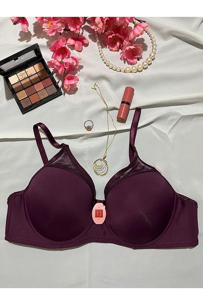 bunq Purple C Cup Tulle Detailed Underwire Gathered Bra