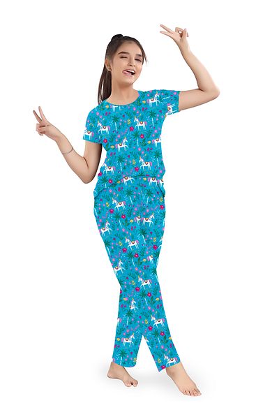 LAUREN SMITH Kids Cotton Loungewear Set – Comfortable Summer T-Shirt & Pajama Bottoms in Cute Prints