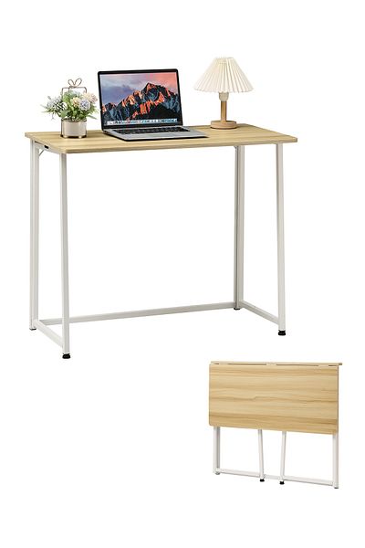 Lawazim Folding Table 90x45x73cm No-Assembly Desk with Iron Frame Computer Table Office Table