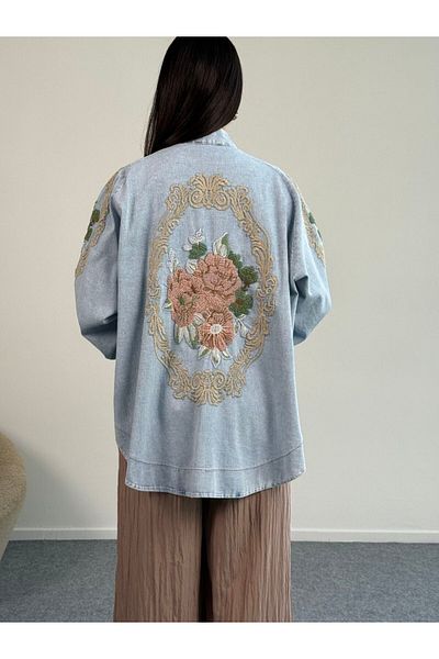 PİNK FLY Jachetă de blugi oversize cu detaliu de broderie
