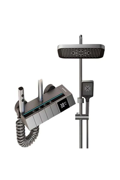 Rovitech Set de dus digital cu control termostatic, din otel inoxidabil, afisaj LED, argintiu