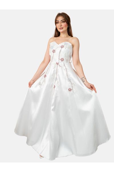 Nice Model Moon Halo Satin Evening Gown – Sweetheart Neckline, Floral Bead Embellishments for Weddings