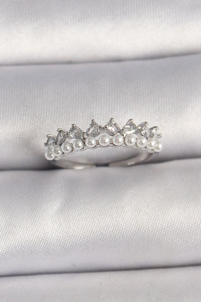 Skygo Women's Ring with Adjustable Cut Brass Silver Zirconia - Tj-Byk3575