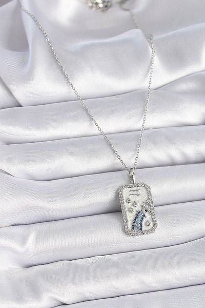 Skygo Silver Color 316L Steel Chain Bucket - Zodiac Zircon Stone Detailed Women's Necklace - Tj-Bko9447