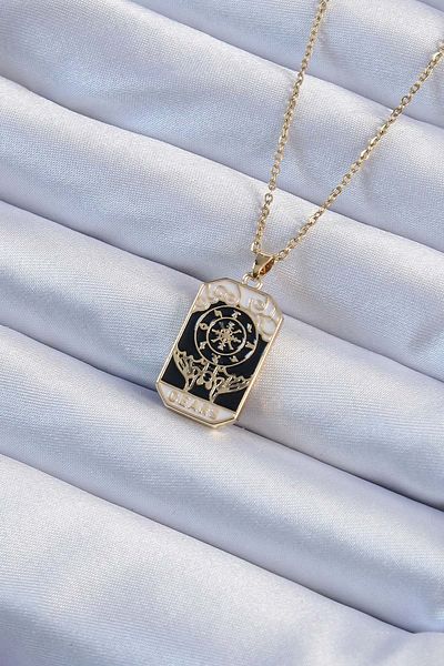 Skygo 316L Steel Chain Gold Color Embroidered Black Enamel Tarot Necklace - Tj-Bko9236
