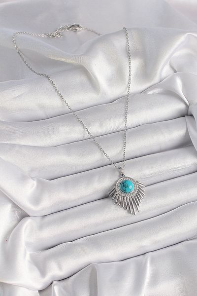 Skygo Silver Color 316L Steel Chain Necklace Blue Beaded Zircon Stone Women
