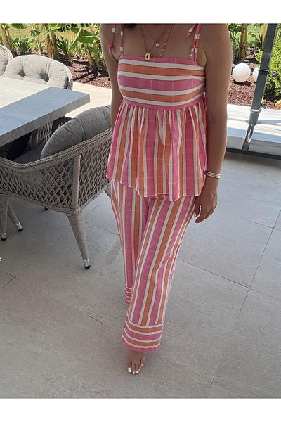 X-Young Wide Leg Striped Trousers Pink
