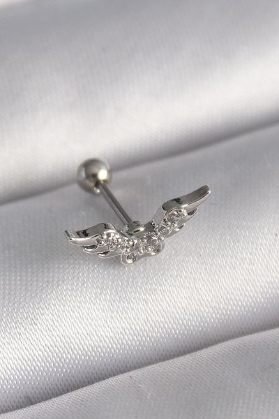 Skygo 316L Silver Wing Model Tragus Piercing with Zircon Stone Detail - Tj-Pr1291