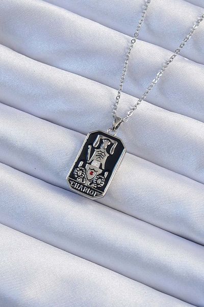 Skygo 316L Steel Chain Silver Color Black Enamel Tarot Necklace - Tj-Bko9246