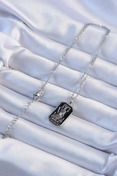 Skygo 316L Steel Chain Silver Color Black Enamel Tarot Necklace - Tj-Bko9246