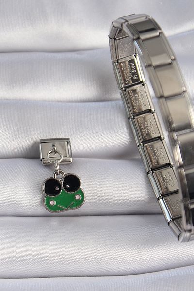 Skygo Green 316L Steel Silver Color Dangle Frog Figure Nomination Charm - Tj-Bc1071