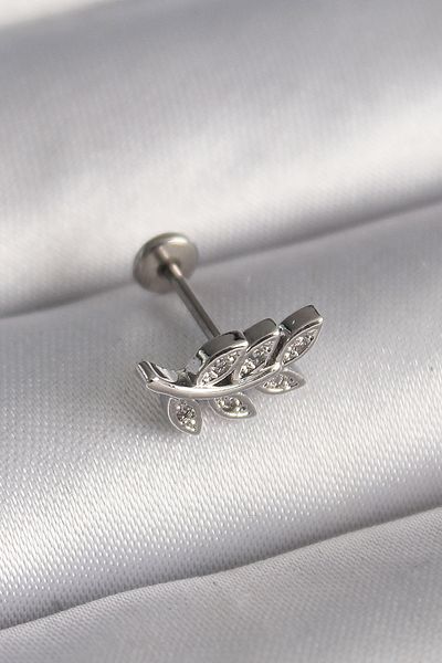 Skygo 316L Silver Color Branch Model Tragus Piercing with Zircon Stone Detail - Tj-Pr1343