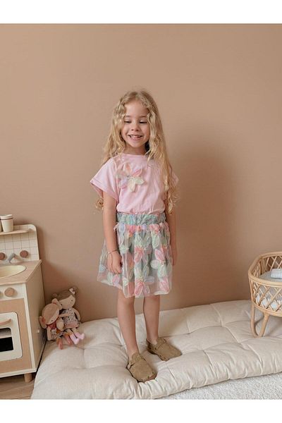 YİGİT BUTİK Yigit Butik Floral Patterned Skirt Girl's Bottom Top Set