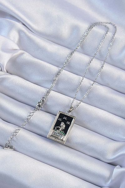 Skygo 316L Steel Chain Silver Color Zircon Stone with Black Enamel Girl Figure Tarot Necklace - Tj-Bko9228