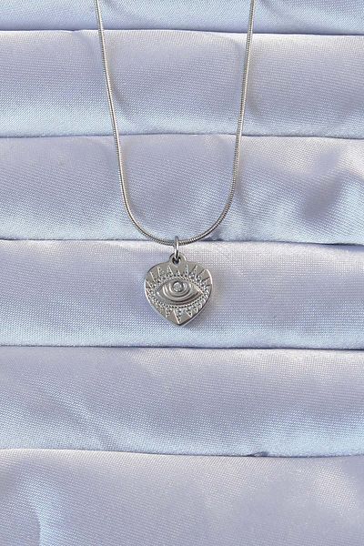 Skygo Zircon Stone Embroidered Silver Heart Necklace - Eye Detail, Colorful - Tj-Bko9285
