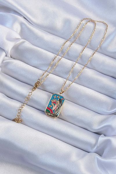 Skygo 316L Steel Chain Gold Color Colorful Enamel Tarot Necklace with Crown and Girl Figure - Tj-Bko9229