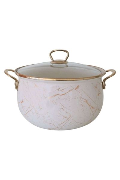 goldmann Enameled Pot, 26x16cm, 8.5 Liters, Titanium Gold Handles, Glass Lid, Including Induction, Goldmann,