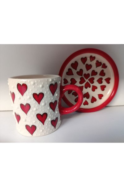 shop Handmade Heart Pattern Ceramic Plate Espresso Coffee Mug