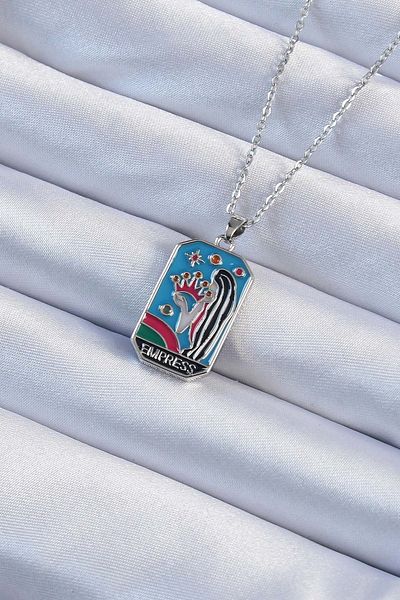 Skygo 316L Steel Chain Silver Color Colorful Enamel Tarot Necklace with Crown and Girl Figure - Tj-Bko9230