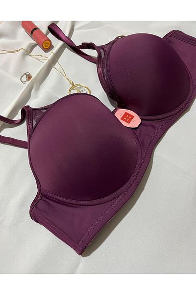 bunq Purple C Cup Tulle Detailed Underwire Gathered Bra