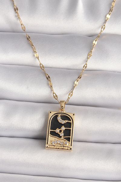Skygo Gold Color 316L Steel Zircon Stone Moon Figure Pendant Tarot Model