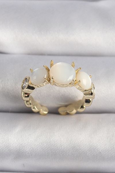 Skygo White Pearlescent Vüp Series Women's Ring Gold Color with Zircon Stone