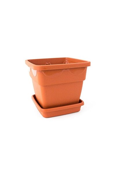 sterk Square flowerpot, Sterk, number 2, brown color, saucer included
