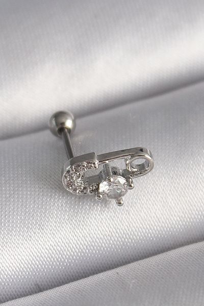 Skygo 316L Silver Tragus Piercing with Zirconia - Bulk Needle - Tj-Pr1275