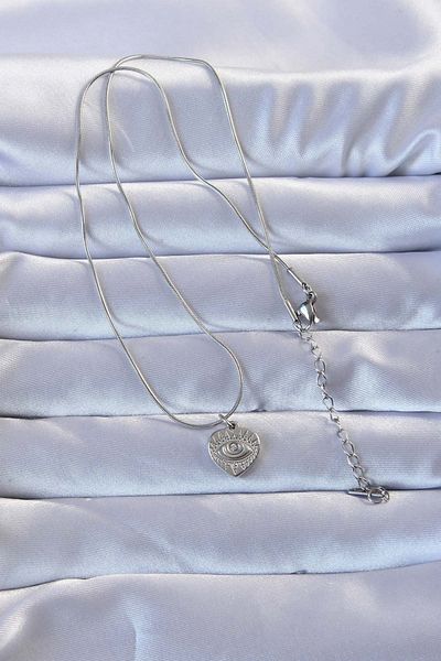 Skygo Zircon Stone Embroidered Silver Heart Necklace - Eye Detail, Colorful - Tj-Bko9285